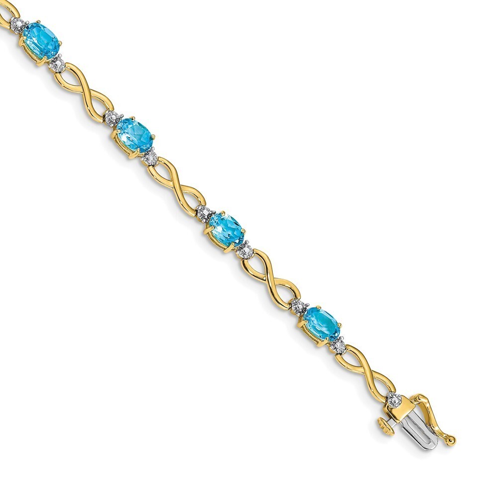 14k Yellow Gold Blue Topaz & Diamond Infinity Bracelet